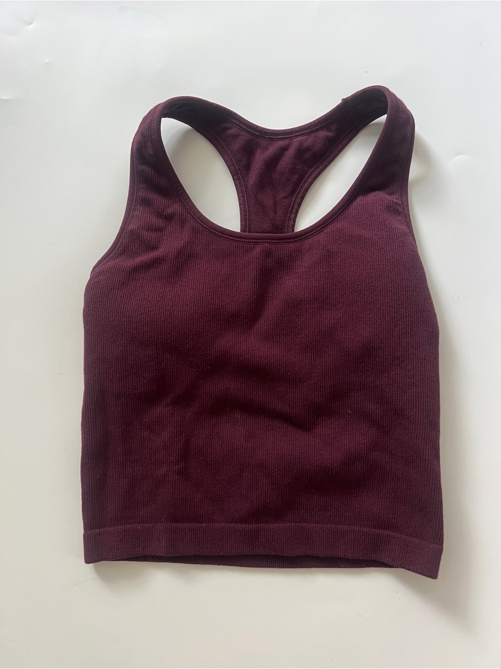 Racerback Ribbed Crop Tank - Burgundy built-in bra
